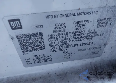 2023 Chevrolet Silverado 2500Hd 4Wd Standard Bed Wt from USA, damaged, VIN 1GC1YLEY1PF130924